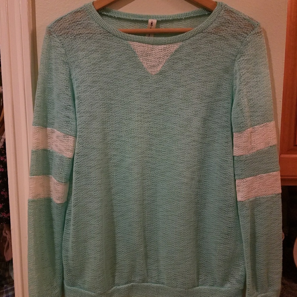 Mint varsity stripe sweater